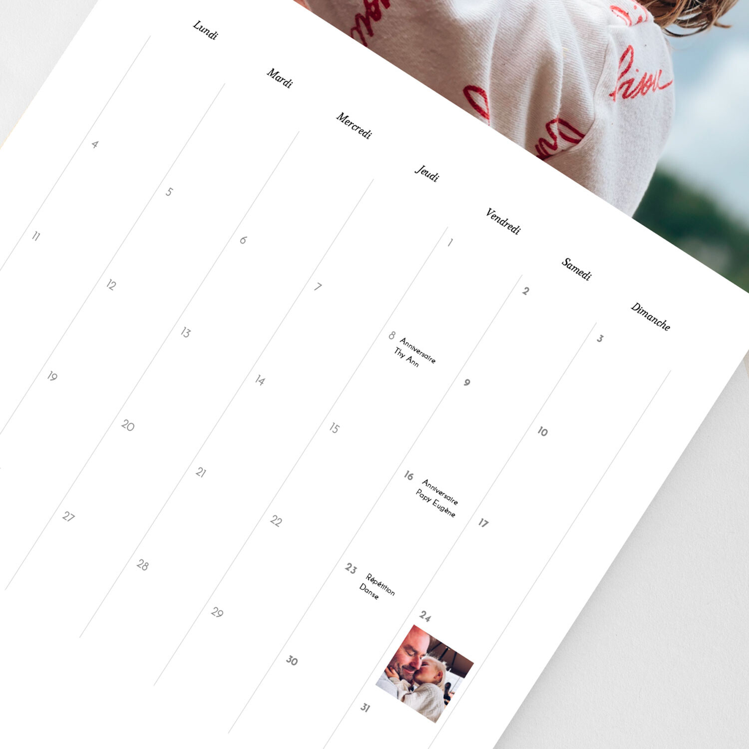 Grille personnalisée calendrier grand format Grille personnalisée calendrier grand format