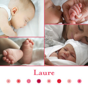 Faire-part de naissance Pêle-mêle fleur rose Faire-part de naissance Pêle-mêle fleur rose