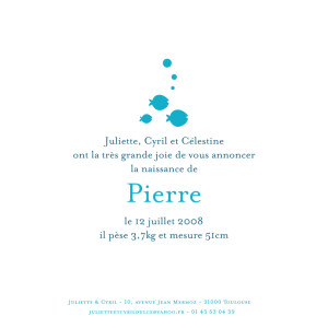Faire-part de naissance Poissons et bulles bleu Faire-part de naissance Poissons et bulles bleu