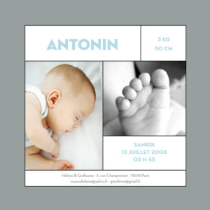 Faire-part de naissance Cadre design gris Faire-part de naissance Cadre design gris