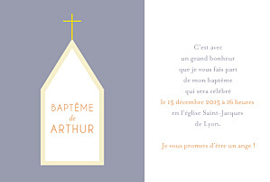 Faire-part de baptême Petite église gris Faire-part de baptême Petite église gris