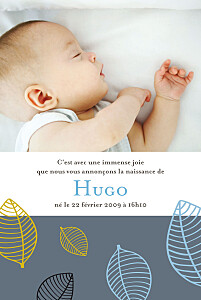 Faire-part de naissance Feuille garçon bleu Faire-part de naissance Feuille garçon bleu
