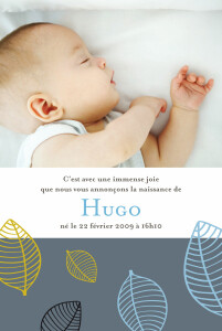Faire-part de naissance Feuille garçon bleu Faire-part de naissance Feuille garçon bleu
