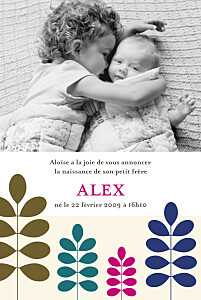 Faire-part de naissance Feuillage design 2 fuschia Faire-part de naissance Feuillage design 2 fuschia