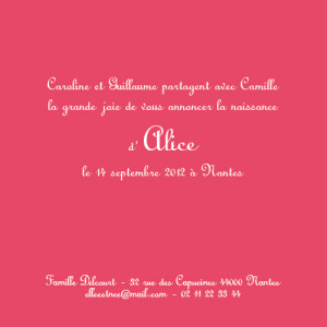 Faire-part de naissance Classique fille fuschia Faire-part de naissance Classique fille fuschia