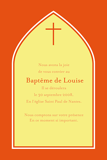 Faire-part de baptême Orangé eglise jaune rv Faire-part de baptême Orangé eglise jaune rv