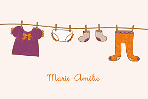 Faire-part de naissance Fil à linge photo fille Faire-part de naissance Fil à linge photo fille