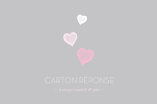 Carton réponse mariage Coeurs gris clair et rose Carton réponse mariage Coeurs gris clair et rose