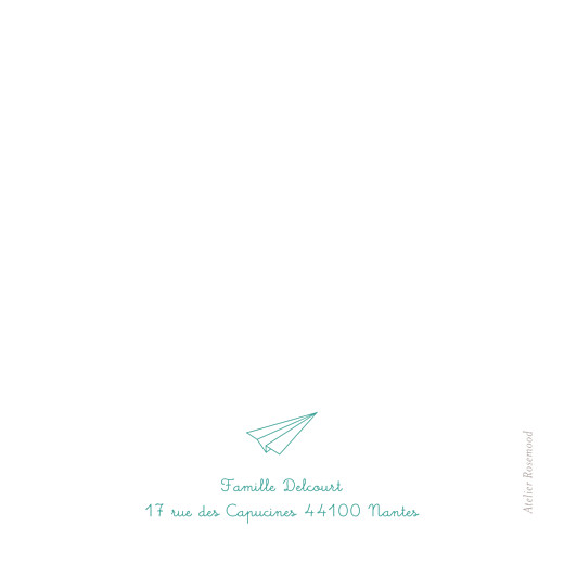 Carte de remerciement Petit origami avion vert - Verso