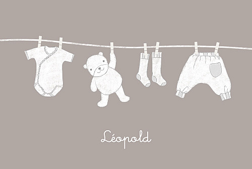 Faire-part de naissance Linge peluche garçon taupe Faire-part de naissance Linge peluche garçon taupe