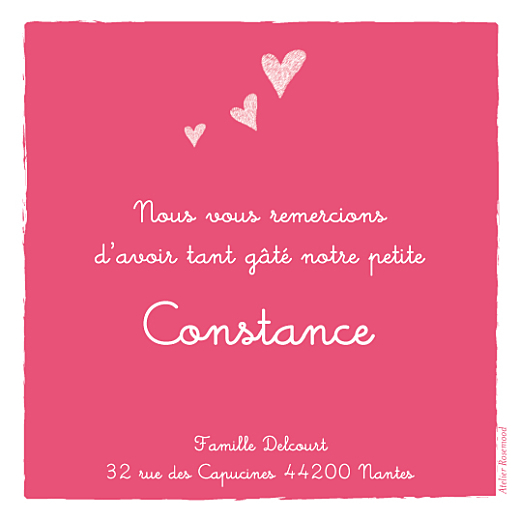 Carte de remerciement Petit coeur photo merci rose - Verso