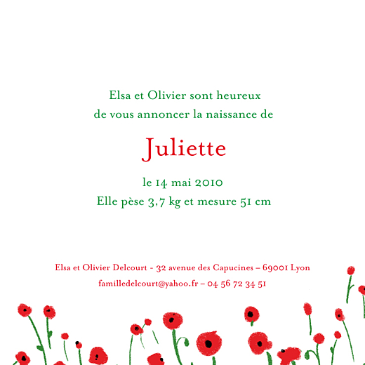 Faire-part de naissance Coquelicot photo rouge Faire-part de naissance Coquelicot photo rouge