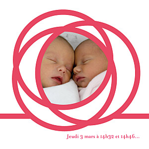 Faire-part de naissance Spirale 4 photos framboise Faire-part de naissance Spirale 4 photos framboise
