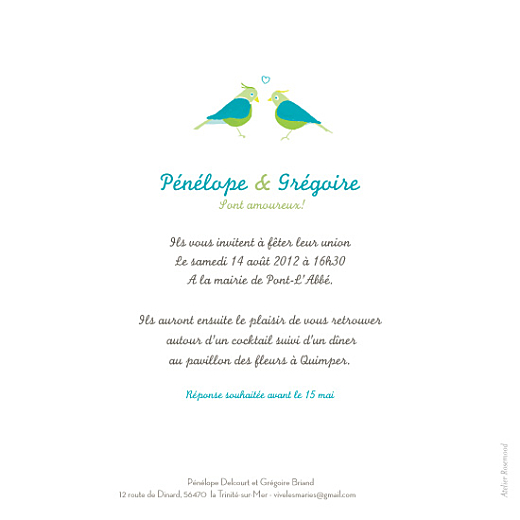 Faire-part de mariage Couple-oiseaux-bleu Faire-part de mariage Couple-oiseaux-bleu