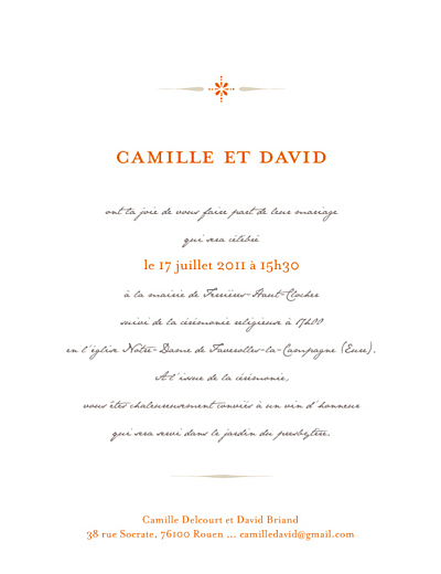 Faire-part de mariage Tout simple orange finition Faire-part de mariage Tout simple orange finition
