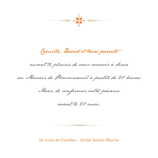 Carton d'invitation mariage Tout simple orange Carton d'invitation mariage Tout simple orange