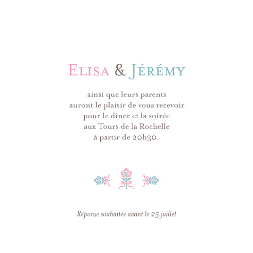 Carton d'invitation mariage Sweet rose bleu - Page 1 Carton d'invitation mariage Sweet rose bleu - Page 1