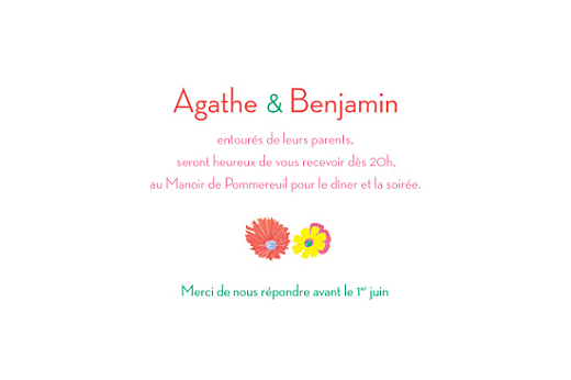 Carton d'invitation mariage Flower power corail - Page 1 Carton d'invitation mariage Flower power corail - Page 1
