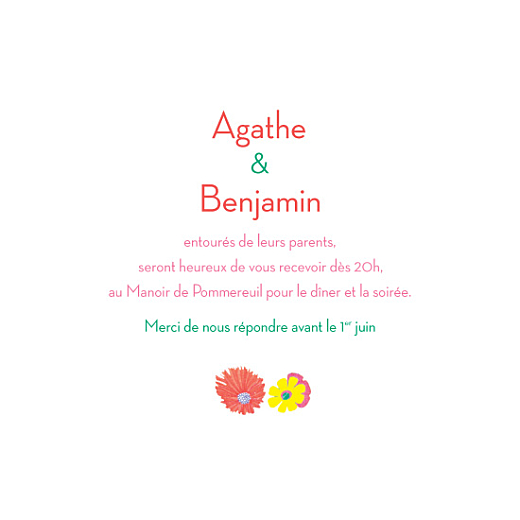 Carton d'invitation mariage Flower power carre - Page 1 Carton d'invitation mariage Flower power carre - Page 1