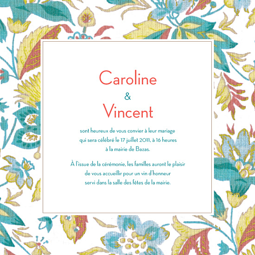 Faire-part de mariage Floral vert - Recto Faire-part de mariage Floral vert - Recto