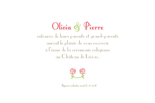 Carton d'invitation mariage Duo de roses rose - Vue 2 Carton d'invitation mariage Duo de roses rose - Vue 2