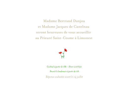 Carton d'invitation mariage Coquelicots blanc - Recto