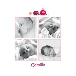 Faire-part de naissance 4-elephants-5-photos rose Faire-part de naissance 4-elephants-5-photos rose