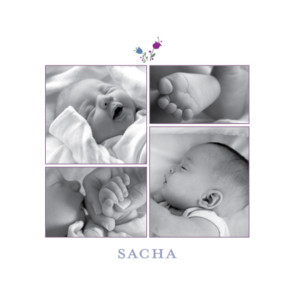 Faire-part de naissance Pêle mêle floral mauve Faire-part de naissance Pêle mêle floral mauve