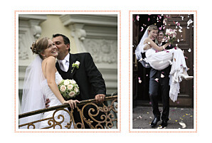 Carte de remerciement mariage Initiales 2 photos orange Carte de remerciement mariage Initiales 2 photos orange