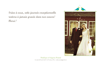 Carte de remerciement mariage Couple d'oiseaux vert finition Carte de remerciement mariage Couple d'oiseaux vert finition