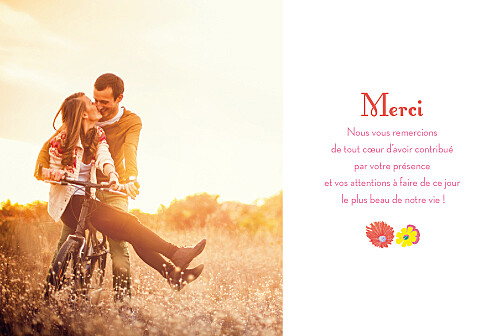 Carte de remerciement mariage Flower power corail Carte de remerciement mariage Flower power corail