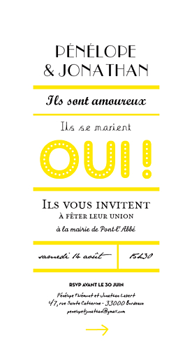 Faire-part de mariage Un grand oui ! jaune Faire-part de mariage Un grand oui ! jaune
