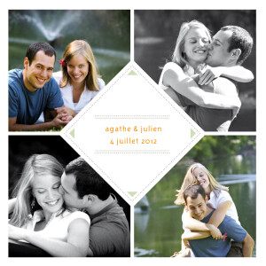 Faire-part de mariage 4 photos losange beige Faire-part de mariage 4 photos losange beige
