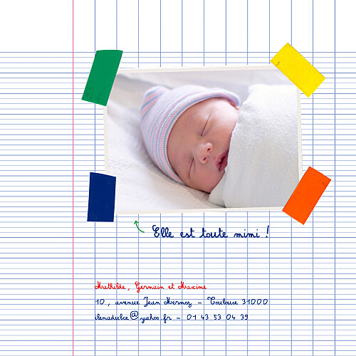 Faire-part de naissance Cahier d'écolier 2 photos blanc - Page 2 Faire-part de naissance Cahier d'écolier 2 photos blanc - Page 2