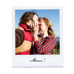 Carte de remerciement mariage Polaroid (2 photos) blanc