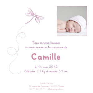 Faire-part de naissance Libellule prune Faire-part de naissance Libellule prune