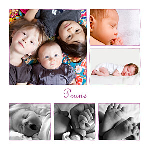 Faire-part de naissance 6 photos 4 pages prune Faire-part de naissance 6 photos 4 pages prune