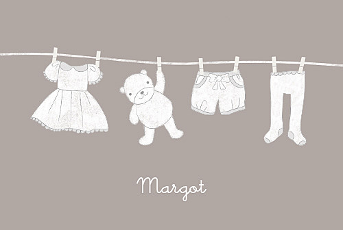 Faire-part de naissance Linge peluche fille photo taupe Faire-part de naissance Linge peluche fille photo taupe