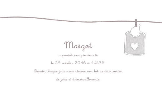 Faire-part de naissance Linge peluche fille photo taupe Faire-part de naissance Linge peluche fille photo taupe