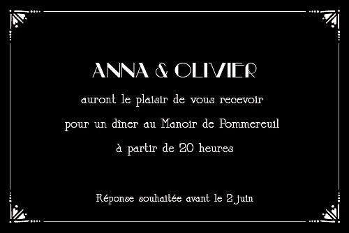 Carton d'invitation mariage Art déco noir Carton d'invitation mariage Art déco noir