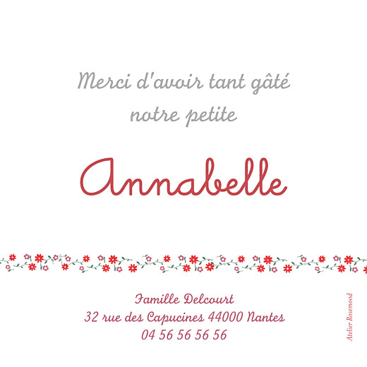 Carte de remerciement Merci cueillette photo rouge - Verso Carte de remerciement Merci cueillette photo rouge - Verso