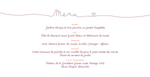 Menu de mariage Tendresse violet Menu de mariage Tendresse violet