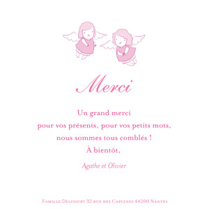 Carte de remerciement Petits anges merci rose Carte de remerciement Petits anges merci rose