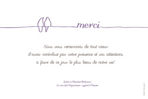 Carte de remerciement mariage Oiseaux prune Carte de remerciement mariage Oiseaux prune