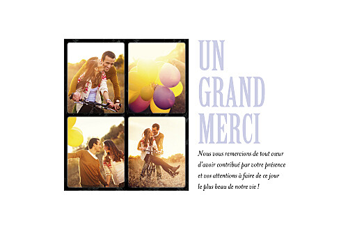 Carte de remerciement mariage 4 photos (paysage) - Recto Carte de remerciement mariage 4 photos (paysage) - Recto