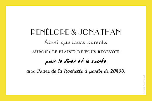 Carton d'invitation mariage Un grand oui ! jaune Carton d'invitation mariage Un grand oui ! jaune
