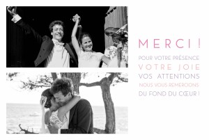 Carte de remerciement mariage Justifié 2 photos blanc Carte de remerciement mariage Justifié 2 photos blanc