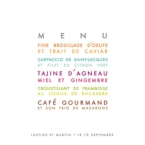 Menu de mariage Justifié (carré) blanc Menu de mariage Justifié (carré) blanc