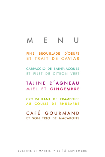 Menu de mariage Justifié blanc Menu de mariage Justifié blanc