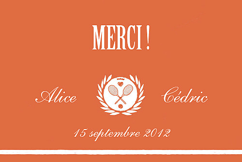 Carte de remerciement mariage Tennis orange Carte de remerciement mariage Tennis orange